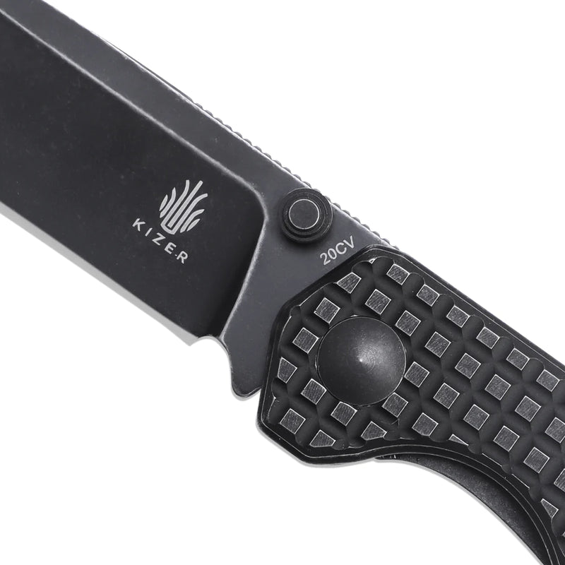 Kizer Begleiter Mini Premium Folding Knife 2.91in 20CV Black Stonewashed Blade Titanium Frag Handles - Ki3458RA3