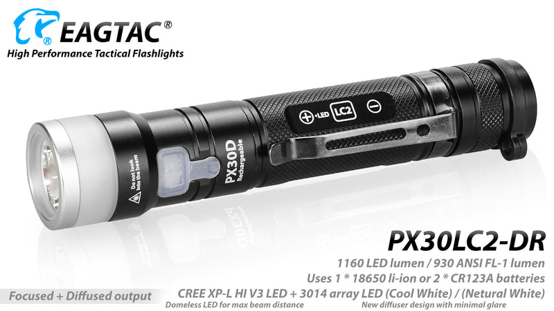 Eagtac PX30LC2DR 1160 Lumen & 600 Lumen 1 x 18650 CREE XP-L Hi LED Flashlight