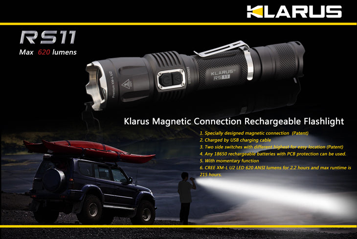 Klarus RS11 Dual Switch Rechargeable 620 Lumen LED Flashlight - 18650 Battery Included