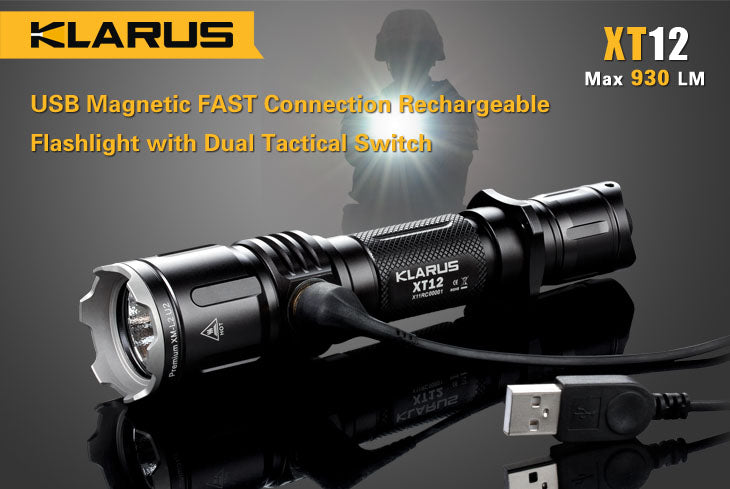Klarus XT12 1 x 18650 / 2 x CR123A CREE XM-L2 U2 930 Lumen LED Flashlight