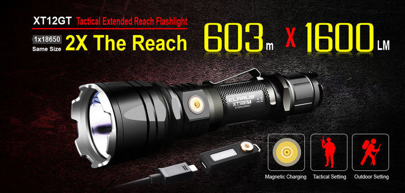 Klarus XT12GT 1 x 18650 / 2 x CR123A CREE XPH35 HI D4 1600 Lumen LED Flashlight