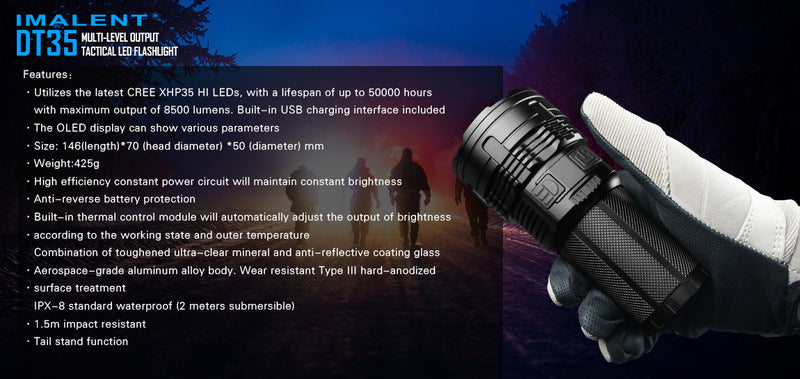 Imalent DT35 8500 Lumen 4 x 18650 CREE XHP35 LED Flashlight