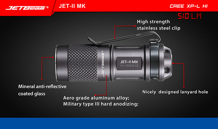 Jetbeam JET-II MK 1 X 16340 510 Lumens CREE XP-L HI LED Flashlight