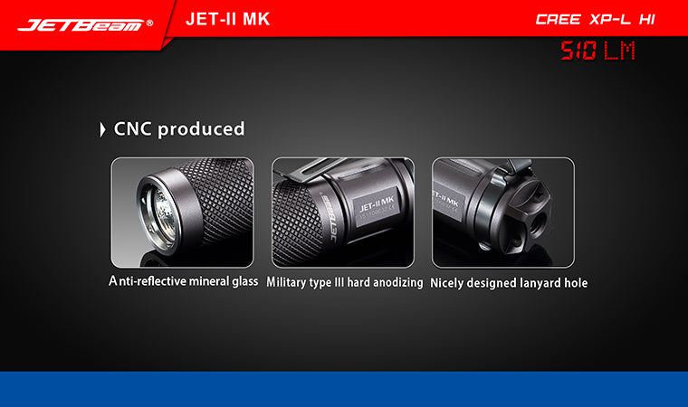 Jetbeam JET-II MK 1 X 16340 510 Lumens CREE XP-L HI LED Flashlight
