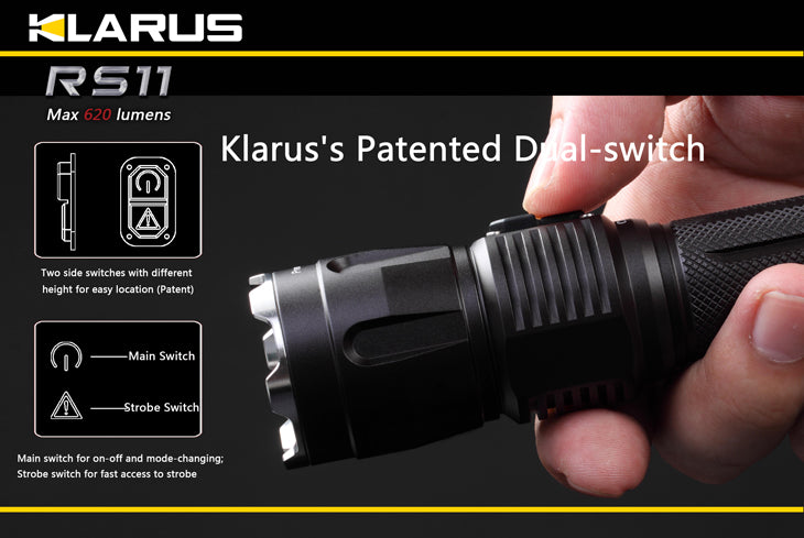 Klarus RS11 Dual Switch Rechargeable 620 Lumen LED Flashlight - 18650 Battery Included