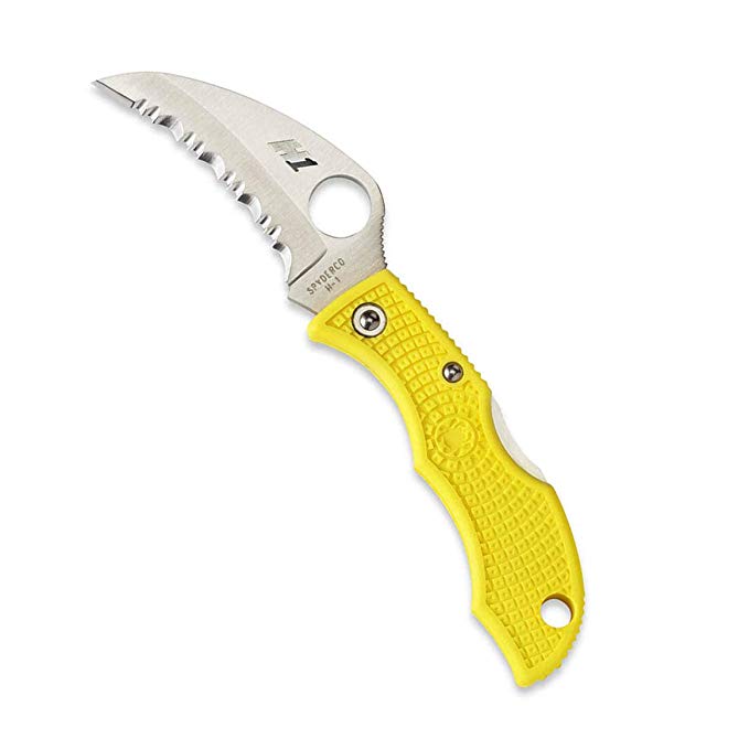 Spyderco Ladybug 3 Salt LYLS3HB Hawkbill Knife 1-15/16" H1 Serrated Blade, Yellow FRN Handles