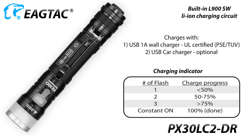 Eagtac PX30LC2DR 1160 Lumen & 600 Lumen 1 x 18650 CREE XP-L Hi LED Flashlight