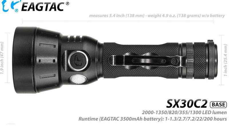 EagTac SX30C2 2000 Lumen Flashlight 1x18650 Battery CREE XHP 35 HI LED