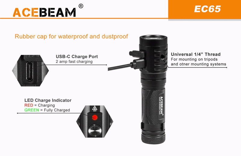 Acebeam EC65 4,000 Lumen USB-C Rechargeable Flashlight XHP 35 Hi LED