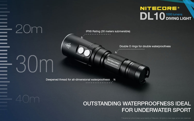 Nitecore DL10 1000 Lumen 1x 18650 2x CR123 CREE XP-L HI V3 Flashlight
