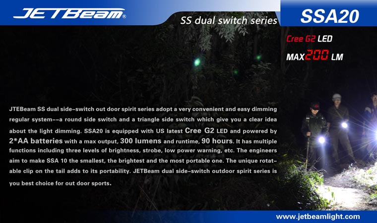 JETBeam SSA20 CREE G2 LED 300 Lumen 2 x AA Flashlight