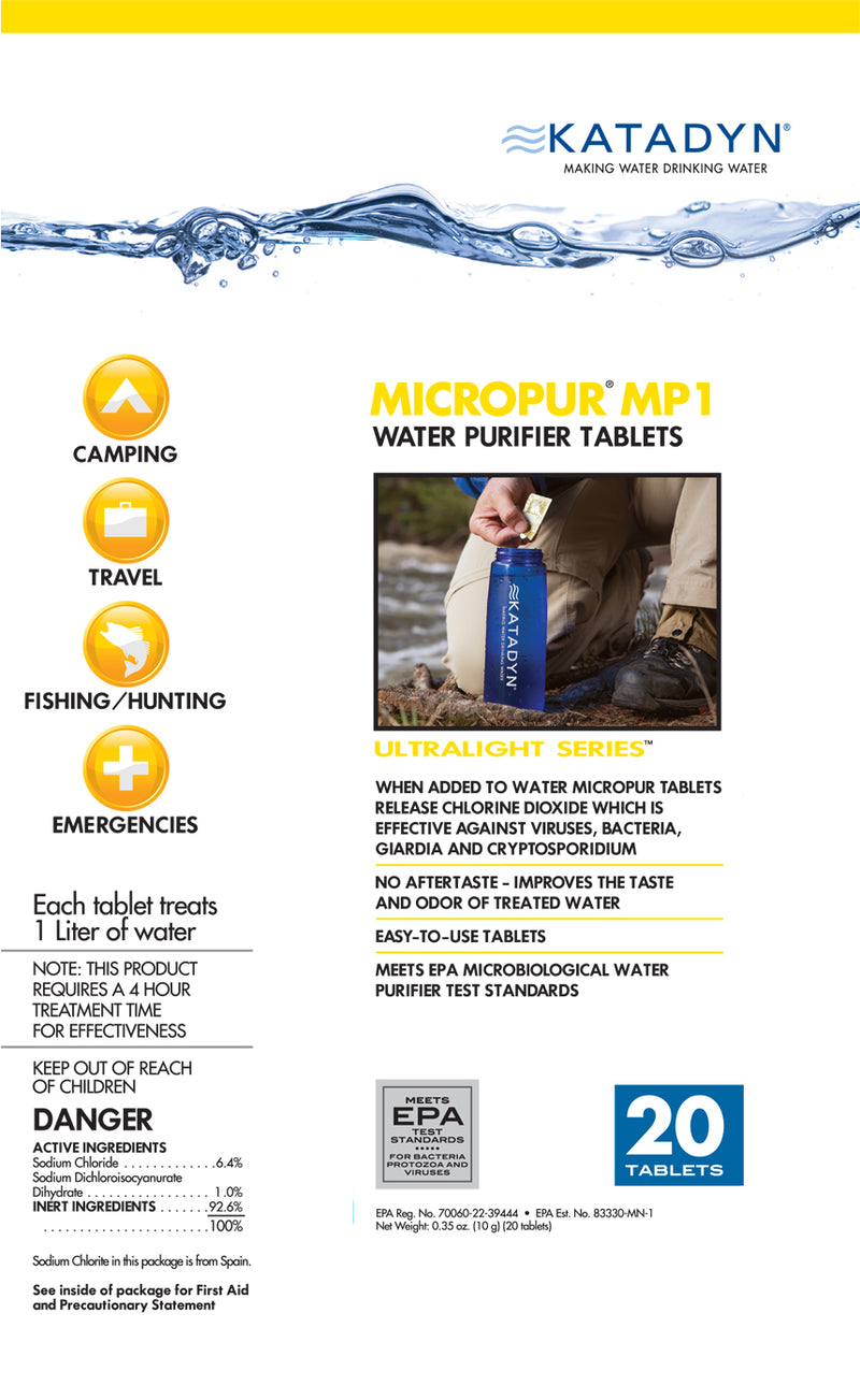 Katadyn MP1 MicroPur Chlorine Dioxide Tablets - 20 Pack
