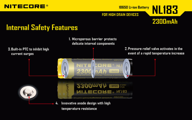 Nitecore 2300 mAh 18650 Protected Lithium Rechargeable Battery