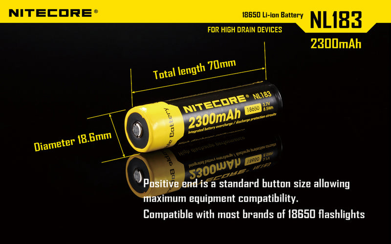 Nitecore 2300 mAh 18650 Protected Lithium Rechargeable Battery