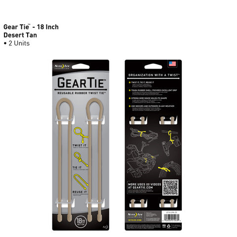 Nite Ize Gear Tie 18 inch - Desert Tan 2pk