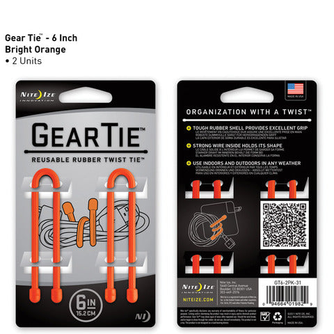 Nite Ize Gear Tie 6 inch - Bright Orange 2pk