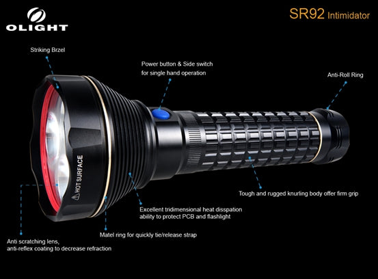 Olight SR92 1700 Lumen 3 x XM-L LED Flashlight