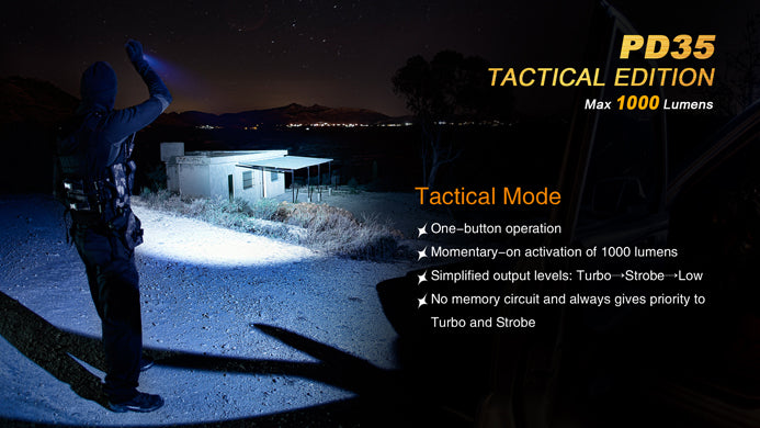 Fenix PD35 TAC Tactical Edition 1x 18650 / 2x CR123A 1000 Lumens CREE XP-L LED Flashlight
