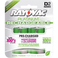 Rayovac D NiMh Platinum Rechargable Batteries- 2 pack
