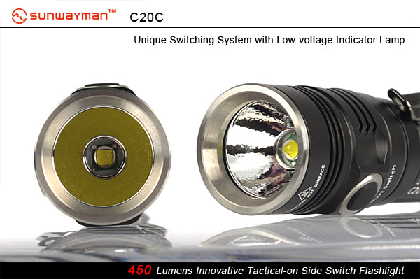 Sunwayman C20C CREE XM-L2  2 x CR123 / 1 x 18650 481 Lumen LED Side Switch Flashlight