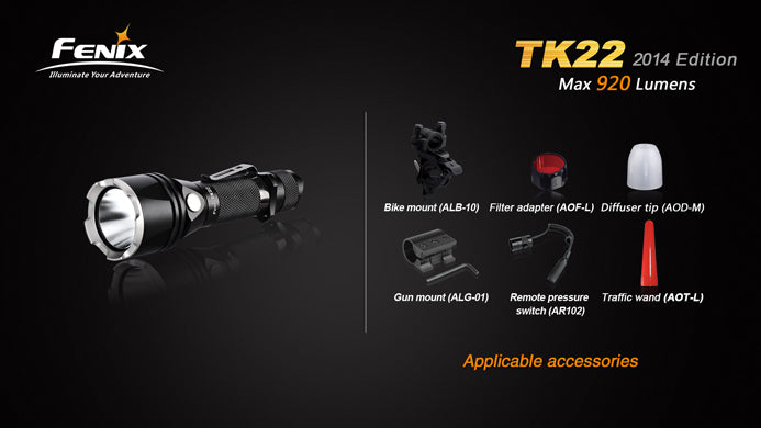Fenix TK22 (2014 Edition) 1 x 18650 / 2 x CR123A CREE XM-L2 U2 920 Lumen LED Flashlight
