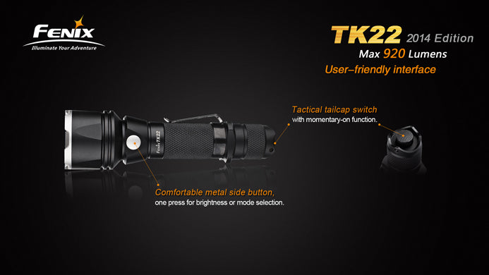 Fenix TK22 (2014 Edition) 1 x 18650 / 2 x CR123A CREE XM-L2 U2 920 Lumen LED Flashlight