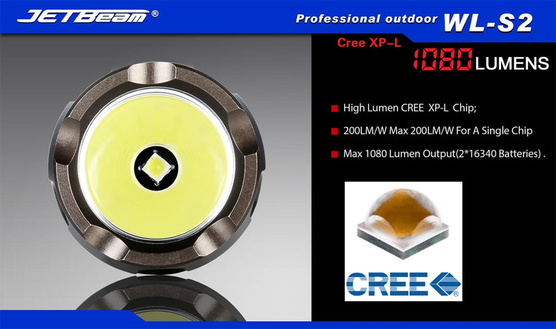 JetBeam WL-S2 1 x (R)CR123A, 18650 AA / 2 x (R)CR123A CREE XP-L 1080 Lumens LED Flashlight