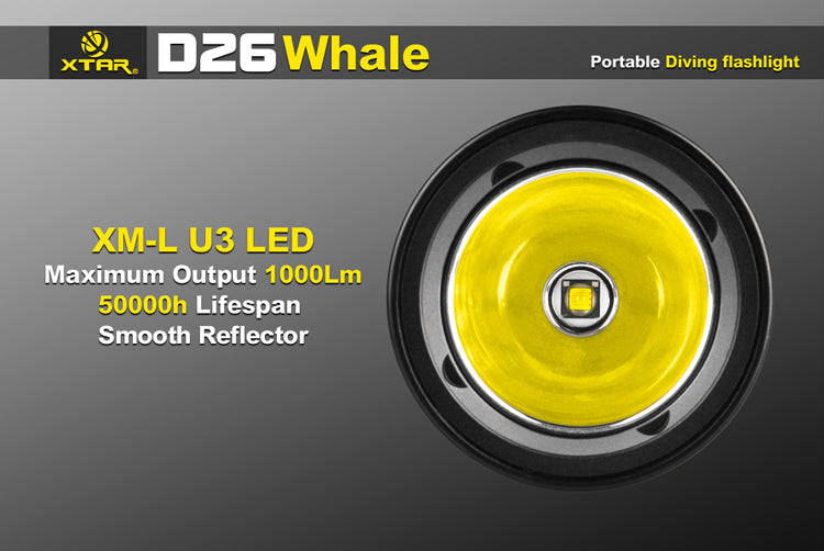 XTAR D26 Whale CREE XM-L U3 1000 Lumen 1x 18650/18700/26650 Diving Light