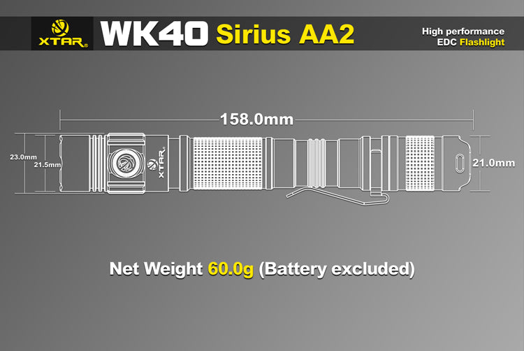 XTAR WK40 Sirius AA2 220 Lumen 2 x AA Flashlight