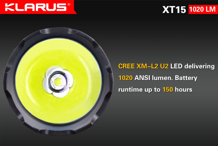 Klarus XT15 2x CR123A / 1x 18650 1020 Lumens Cree XM-L2 LED Flashlight