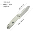 Kubey Bluff 3.19" Sandvik 14C28N White G-10 KUB248C