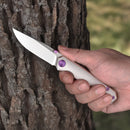 FerraMonster Kroma FM23008-A – 2.95" Satin Elmax Folding Knife, Grey Titanium Handle, Frame Lock Gentleman’s EDC