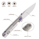 FerraMonster Kroma FM23008-A – 2.95" Satin Elmax Folding Knife, Grey Titanium Handle, Frame Lock Gentleman’s EDC