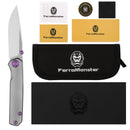 FerraMonster Kroma FM23008-A – 2.95" Satin Elmax Folding Knife, Grey Titanium Handle, Frame Lock Gentleman’s EDC