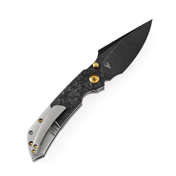 Kansept Knives K1034A1 Folding Knife 3.48in Black Stonewashed S35VN Blade Titanium / Shred Carbon Fiber Handles