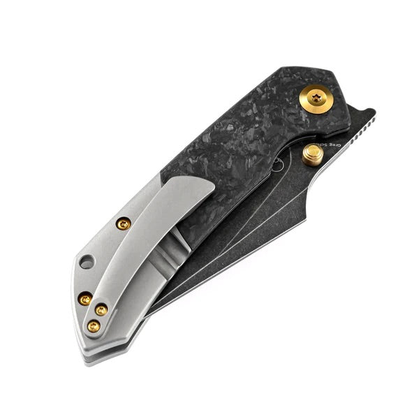 Kansept Knives K1034A1 Folding Knife 3.48in Black Stonewashed S35VN Blade Titanium / Shred Carbon Fiber Handles