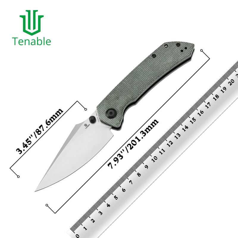 Tenable Fenrir T1034V1 – Green Micarta, 3.48" Stonewashed Nitro-V Blade, Sparrow Knife Co. Design