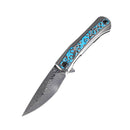 Kansept Kratos 3.79" Damascus Titanium,Blue Rose Pattern Carbon Fiber K1024A4