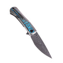 Kansept Kratos 3.79" Damascus Titanium,Blue Rose Pattern Carbon Fiber K1024A4