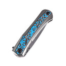 Kansept Kratos 3.79" Damascus Titanium,Blue Rose Pattern Carbon Fiber K1024A4