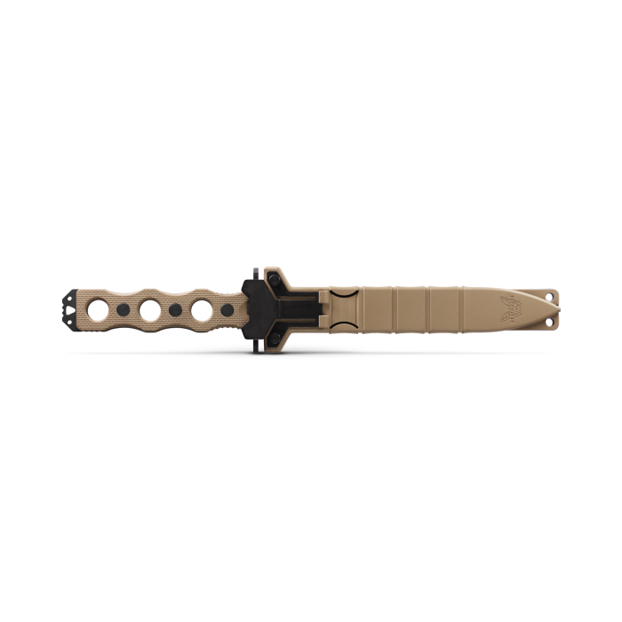 Benchmade 185SBK-1 SOCP Fixed Blade Knife 7.11in Black Double Edge Combo Dagger Blade Desert Tan G10 Handles