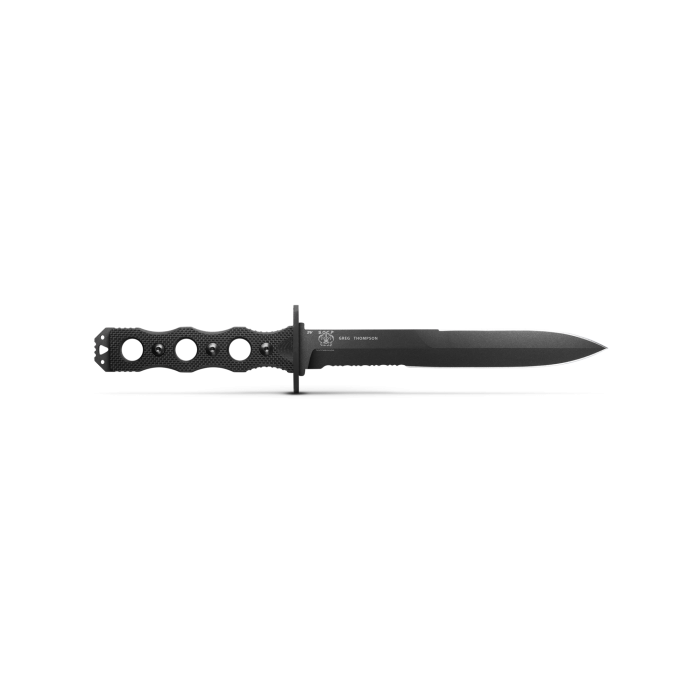 Benchmade 185SBK SOCP Fixed Blade Knife 7.11" Black Double Edge Combo Dagger Blade Black G10 Handles Injection Molded Sheath