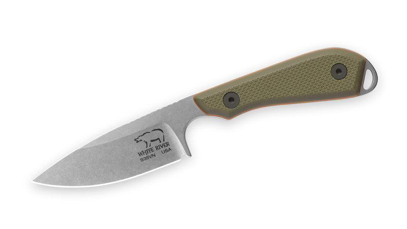 White River M1 Pro Fixed Blade Knife 3in S35VN Steel Green / Orange Textured G10 Handles