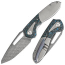 Kansept Thoth 3.43" Damascus Bead Blasted Titanium + Arctic Storm Fatcarbon Plain Blue K1075A2