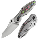 Kansept Baba Yaga 3.06" CPM 20CV Bead Blasted Titanium + 80S Camo Carbon Inlay Yellow, Blue K1074A4