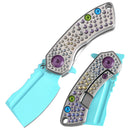 Kansept Mini Korvid 1.45" Light Blue Coating CPM S35VN Gradient Titanium Handle With Dimples K3030A10