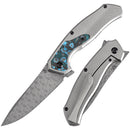 Kansept HAVÃƒËœRN 3.48" Damascus Titanium+Arctic Storm Fat Carbon Inlay Black and white K1069A3