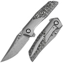 Kansept Deadite 3.52" Damascus Bead Blasted Titanium+Black & White Carbon Fiber Lightning Strike Titanium Color K1081A1