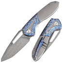 Kansept Thoth 3.43" Damascus Bead Blasted Titanium + Lightning Strike Finished Titanium Inlay Plain BlueK1075T5