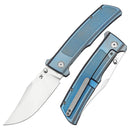 Bison Satin CPM S35VN Blue Anodized Titanium with Frag Pattern